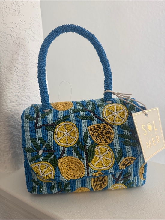Sol And Mer Handbags - Sol & Mer Blue Beaded Mini Top-Handle Bag with Lemon Motif
